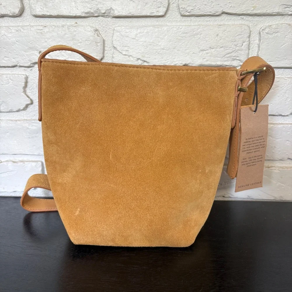 NWT Margot New York Kaye mini bucket crossbody bag in tan suede